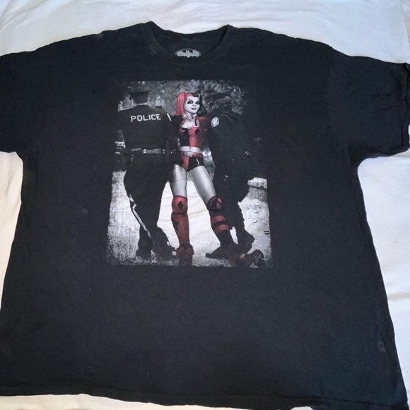 Harley Quinn Adult Black Front Back Warning T-Shirt DC